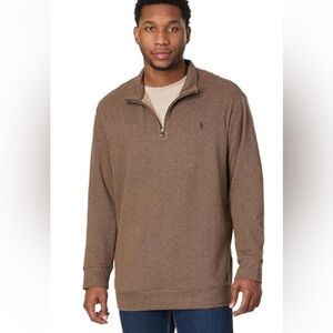 Polo Ralph Lauren-L-Brown herringbone-luxury Jersey, 1/4 zip, pullover sweater.